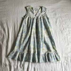 Eileen West 100% Cotton Floral Watercolor Chemise Lace-Trim Ruffle Hem S